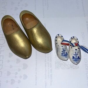 Gold Wood Shoes & Ceramic White Holland Shoes Decor